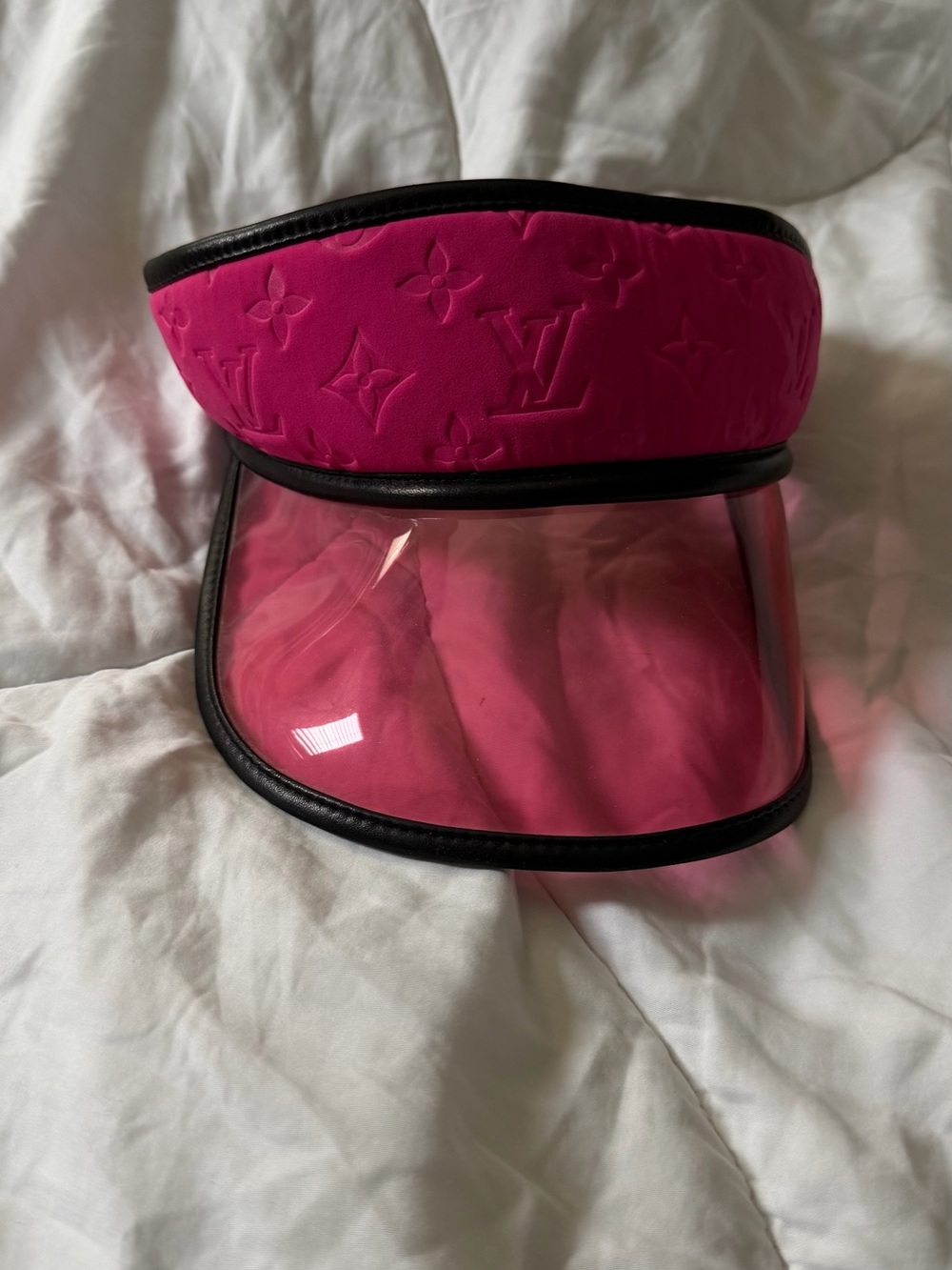 Louis Vuitton Pink Embossed PVC Visor with Black Trim